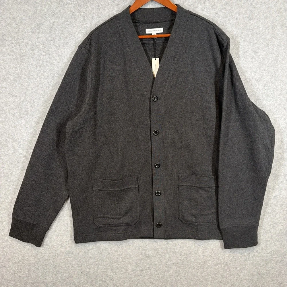BANANA REPUBLIC Charcoal Gray Cardigan Sweater XL Tall Pockets Casual NWT
